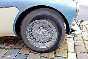 Blue and white classic car from the fifties