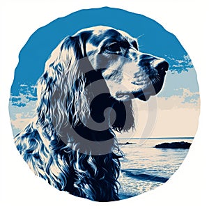 Blue And White Cocker Spaniel Picture With Sea View