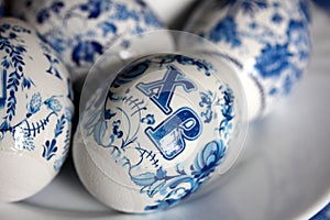 Blue and white colored easter eggs