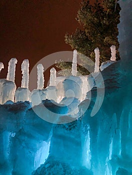 Blue and white colored walls inside ice castle in Lake Geneva, Wisconsin