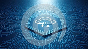 Cloud Computing Icon on Digital Circuit Board Background