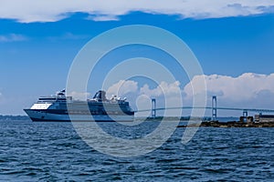 A Cruise Ship by the Newport Bridge