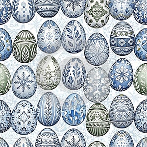 Blue and White Decorated Easter Eggs Pattern