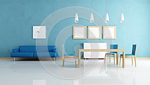 Blue and white dining room