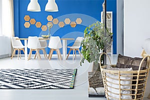 Blue and white dining room