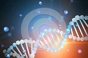 Blue white dna helix over blue background