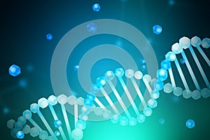 Blue white dna helix over blue green background