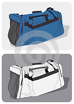 Blue and white duffel bags