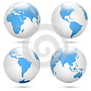 Blue and white Earth globe icon vector set.