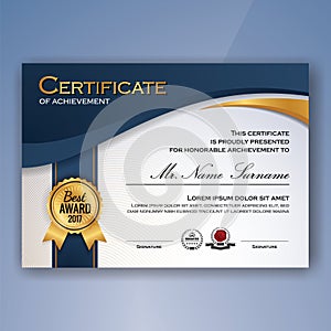 Blue and white elegant certificate of achievement photo