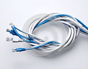 Blue and White Ethernet Cable for Computer Networks