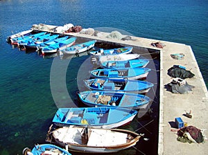 Blue and white fishing ships