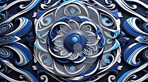 Blue and White Floral Pattern Abstract Design