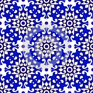 Blue and white floral seamless pattern