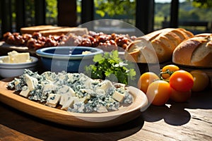 Blue and White Gingham Tablecloth Spread on Table AI Generated