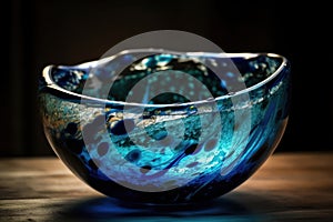 Blue and White Glass Bowl on Table