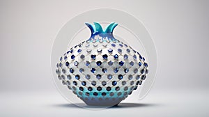 Blue And White Glass Pomegranate Vase: Conceptual Sculpture With Vibrant Light And Shadow