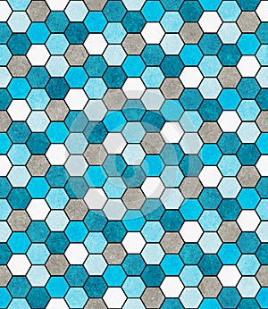 Blue, White and Gray Hexagon Mosaic Abstract Geometric Design Ti