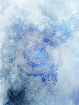 Blue and white gray painting background abstract art paper image design with winter cold colors and overcast fog clouds or mist