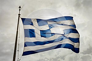 Blue White Greek Flag Sun Summit Acropolis Athens Greece