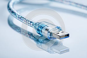 Blue and white hard drive cable on transparent background Ai photo