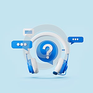 Blue and white headset and question mark