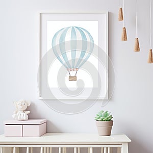 Blue And White Hot Air Balloon Print For A Child\'s Room