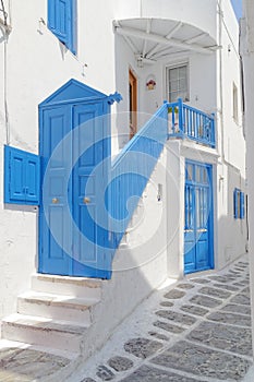 Blue white house entrance, Mikonos island