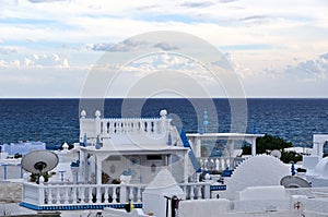 Blue and white house in Hammamet, Tunisia photo