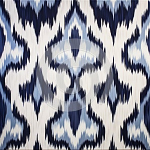 Blue And White Ikat Rug Fabric With Light Blue And White Color Design
