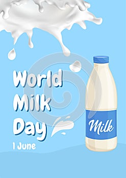 Blue and White Illustrative World Milk Day (Poster photo