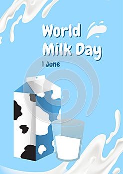 Blue and White Illustrative World Milk Day (Poster photo