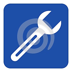 Blue, white information sign - spanner icon