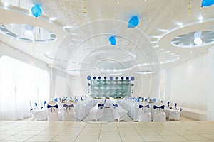 Blue and white interior of the restaurant