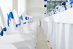 Blue and white interior of the restaurant