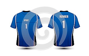 Blue and white layout sport t-shirt, kits, jersey, shirt design template.