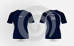 Blue and white layout sport t-shirt, kits, jersey, shirt design template. photo