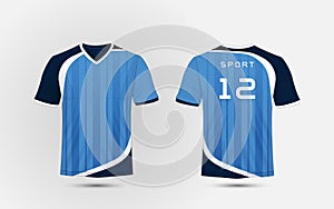 Blue and white lines layout football sport t-shirt, kits, jersey, shirt design template. photo