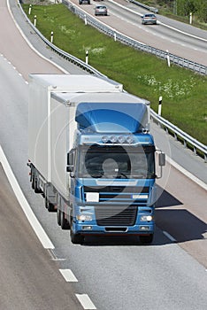 Blue and white lorry