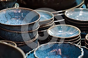 Blue white marble pattern ceramic porcelain dinnerware plates dishes