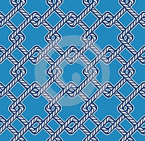 Blue and white Marine rope knot square geometric shape seamless pattern. Illustration nautical vibes,Design for fashion , fabric,