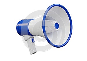 Blue and white megaphone isolated on transparent background