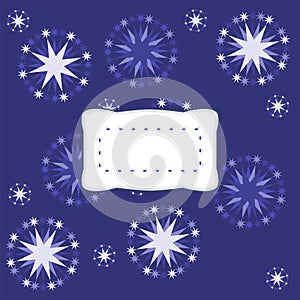 Blue white monochromatic background with stars and label