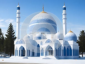 a blue and white mosque with a blue and white pattern photo