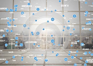 Blue and white network against blurry window