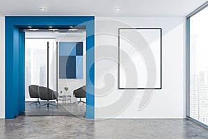 Blue and white office lounge room interior, poster