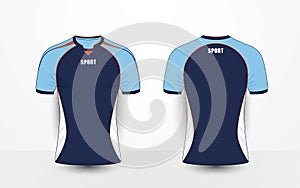 Blue, white and orange lines sport football kits, jersey, t-shirt design template