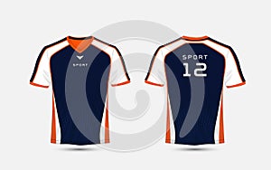 Blue, White and orange pattern sport football kits, jersey, t-shirt design template photo