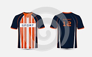 Blue, White and orange stripe pattern sport football kits, jersey, t-shirt design template