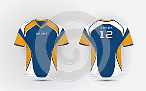 Blue, White and orange stripe pattern sport football kits, jersey, t-shirt design template.